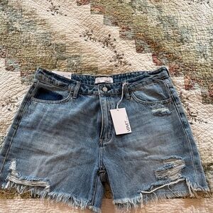 VERVET by Flying Monkey Light Blue Distressed High-Rise Jean Shorts